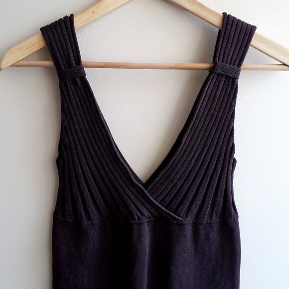 GRACE Pleated Knit Tank Top with Plunging Neckline in Maroon Purple - Picture 2 of 11